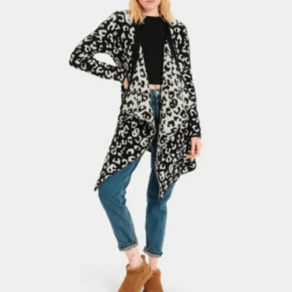 NEW UGG Phoebe Wrap Cardigan - Black Leopard Large - Picture 2 of 2
